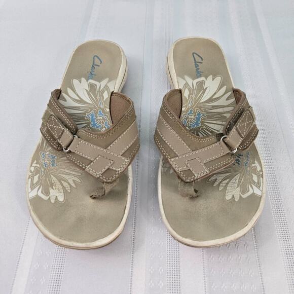 Clark's Floral and Tan Slip On Sandals Women's Size 7 - Picture 2 of 6